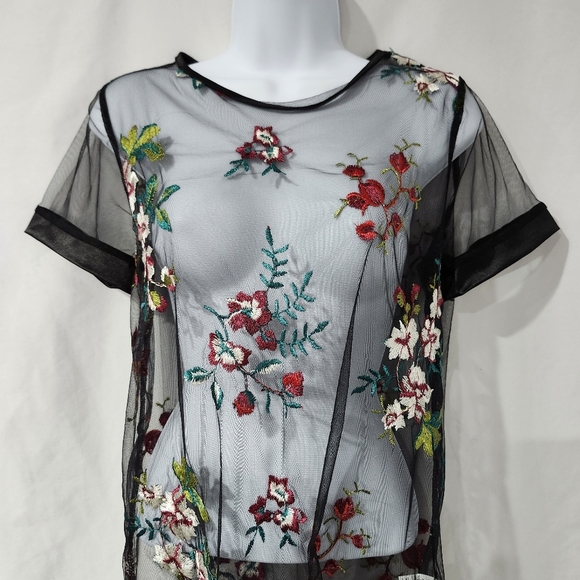 Black Sheer Women's Dress Size XS Colorful Floral Festival Art To Wear Eclectic - Picture 5 of 6